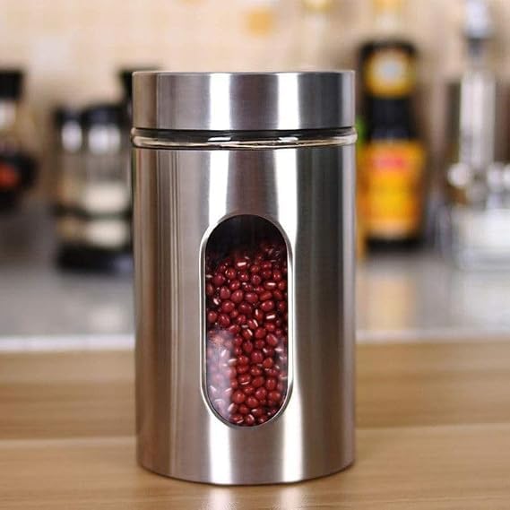 Image of 550ml Canister Set of 3 | Premium Glass Jars with Stainless Steel Lids | Airtight Kitchen Storage Containers for Tea, Coffee, Sugar | Transparent Spices Masala Organizer