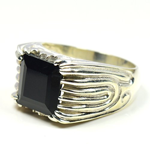 Bague mixte onyx noir naturel et argent 925 géométrique durable