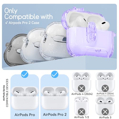 Image of for AirPods Pro 2nd 1st Case with Safety Lock,Clear Purple | Clear Case with Phone Stand & Cleaner Kit,Cute Floral Chain for Women Girls,Soft TPU Protective Cover,Shockproof
