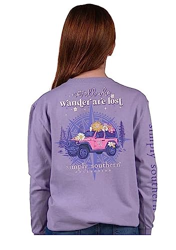 Simply Southern Not All Who Wander are Lost Youth T-Shirt (Medium) Lilac