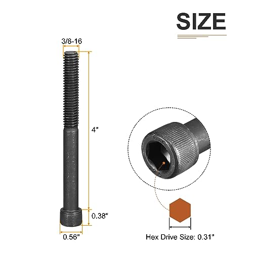 DTGN 3/8-16x4" Socket Head Cap Screws Bolts, 10Pcs 12.9 Grade Alloy Steel, Machine Hex Socket Screw, Hex Drive - Image 2