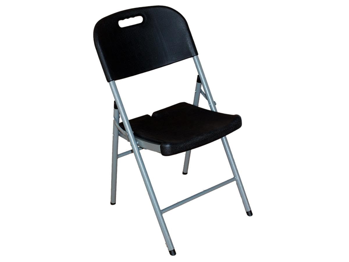 Silla Plegable Orion91 47x58x87cm, Negra, Resina y Acero, Ahorro de Espacio, Uso Exterior, Incluye Asa de Transporte