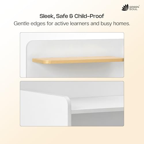 Image of Green Soul Dora Study Table for Home (2026 Edition) with Writing Board & Bookshelf | IS-3087 Engineered Wood| Computer /Writing Desk for Home, Adults & Students, White, 3 Year Assurance