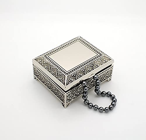 Personalized 4 Inch jewelry box - Antique Design - Engraved keepsake box - Silver trinket box (Front NH Script) - Image 7