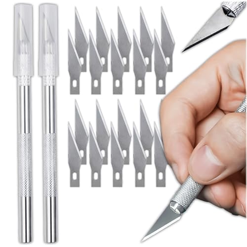 KRUMAD Set bisturi, coltello fai da te e coltelli di precisione con 20 lame di ricambio, coltello modellismo per bricolage, carta, vinile, pelle, coltello artigianale in alluminio, taglio linoleico