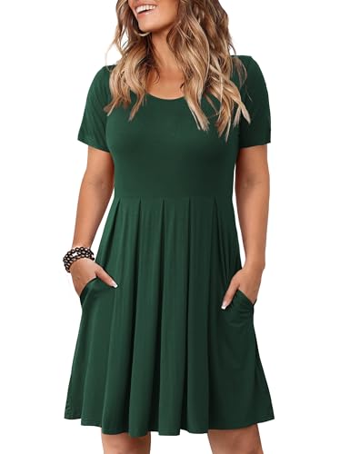 Tralilbee Women's Short Sleeve Pleated Loose Swing Casual