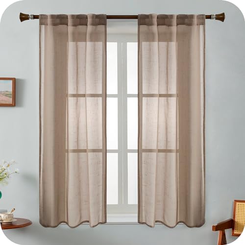 GIRASOLE HOME Paire de rideaux Haïti filtrant imitation lin avec trame en croix 2 panneaux avec poche et passants cachés (taupe, 55 x 130 cm)