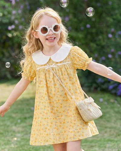 Image of Kucnuzki Baby Girl Clothes Cute Spring Summer Sun Dresses Toddler Casual Puff Sleeve Floral Dress Girls Summer Outfits