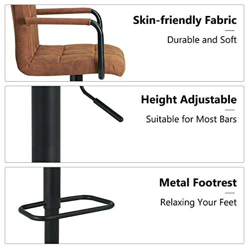 Duhome Breakfast Swivel Bar Stools, Square Swivel Adjustable Height Bar Stools With Backs And Arms,Set Of 2,Modern Bar Chairs Tech Fabric Yellow Brown #TOP4