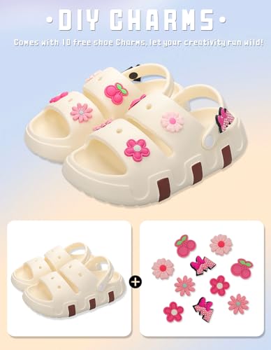 Kids Girls Slide Sandals Double Buckle Toddler Water Clogs Summer Beach Pool Outdoor Slip on Shoes Shower Clouds Slippers2