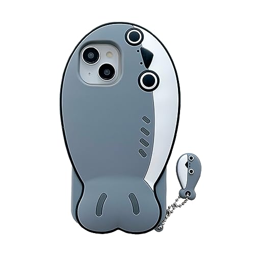 QoKcoahn - Carcasa para iPhone 13, Kawaii 3D, diseño de ballena, color gris, teléfono móvil lindo divertido, silicona suave a prueba de golpes