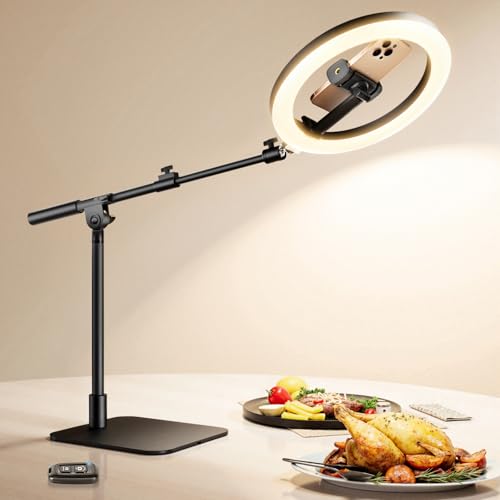 Ring Light with Stand for Desk,Adjustable Overhead Camera Mount with 10
