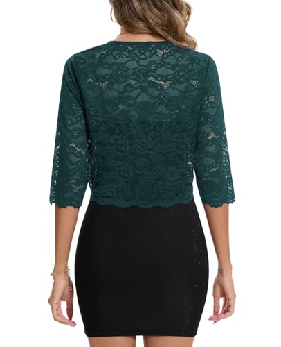 Image of MINTLIMIT Women's Elegant Floral Lace Shrug Bolero Summer Lightweight 3 /4 Sleeve Hook Open Front Cropped Cardigan for Dresses