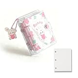 KUAIDHFK シール帳 シール手帳 A8 透明 ミニ3穴 バインダー クリアシール手帳 可愛いシールバインダー 女の子 かわいい はがせる 内側の10ページ 外加 60枚の空白の紙芯 詰め替え可能 シール収納 推し活グッズ 葉っぱ標本 トレカ収納 子供用 小学生 ギフト (ピンク)