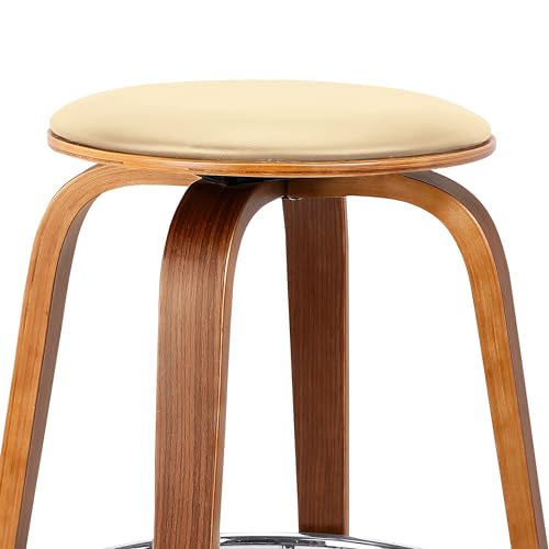 Armen Living Harbor Butaco Moderno de Mediados de Siglo 26" Altura de Asiento Sin Respaldo Giratorio en Cuero Sintético Crema y Madera Nogal para Barra de Cocina miniatura 5