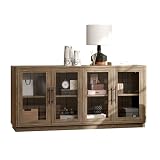NEWOWNDS Buffet Cabinet with Storage,63' Large Sideboard,Kitchen Storage with 4 Glass Doors, Modern Glass Display Cabinet,Entryway Table for Dining Room,Living Room,Rustic Brown