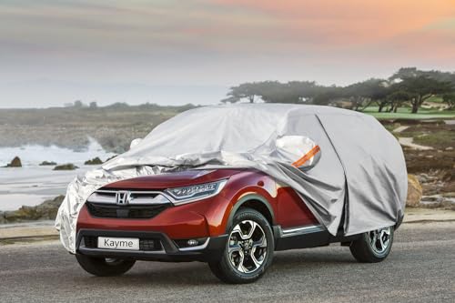 Image of Kayme 6 Layers SUV Car Cover Custom Fit for Honda CRV CR-V (1995-2025), Waterproof All Weather for Automobiles,Rain Sun UV Protection.Silver