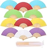 iZoeL 12 STK Handfächer bunt Fächer Hochzeit Papierfächer Hochzeitsfächer Taschenfächer Faltfächer Farbe Handfächer Gastgeschenk für Hochzeit Sommer Party mit Beutel (Mehrfarbig)