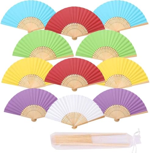 iZoeL 12pcs Abanico Mano Abanico Multicolor Abanico Plegable Boda Abanico Boda Abanico Plegable Abanico Fiesta Verano Boda (Multicolor)