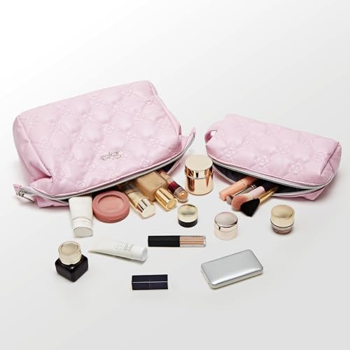 BOYATU Travel Makeup Bags for Purse: 2 Pcs Set Cosmetic Bag for Women - PU Leather Make up Bag with Zipper- Cute Skincare Pouch for Girls - Waterproof Toiletry Organizer for Vacation (Pink)3