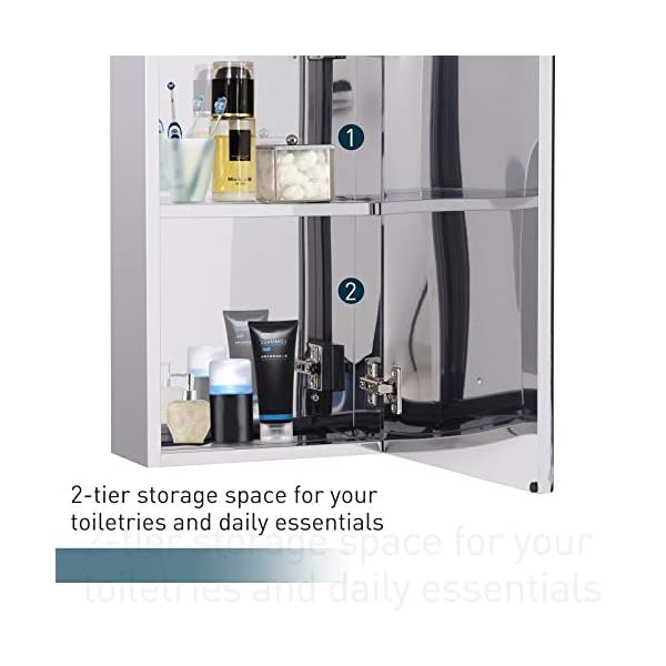 HOMCOM Stainless Steel Wall-mounted Bathroom Mirror Storage Cabinet 300mm (W) - Image 7