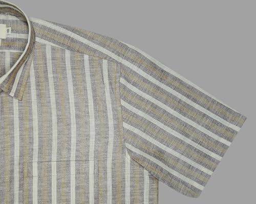Image of GHPC Cotton Linen Striped Half Sleeves Regular Fit Formal Shirt for Men