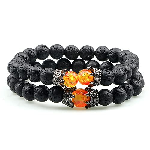 Bracelet oeil de tigre et pierres naturelles de lave avec perle couronne de qualité