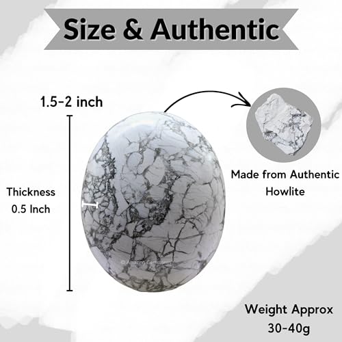 Image of Amazing Gemstone Howlite Crystals and Healing Stones - Large Palm Stone Crystals Piedra - Crystal for Good Luck, Balanced Positive Energy, Meditation - Unique Stocking Stuffers Gifts for Women, Men