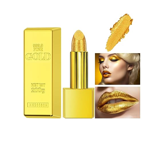 Gold-Lippenstift Metallisch glänzender Lippenstift Matte Lipstick Goldbarren-Design Sexy Langanhaltendes Hochglanz-Finish Luxuriöse, personalisierte Farbe