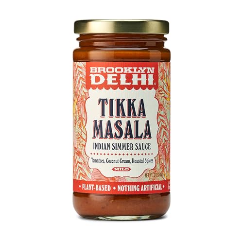 Brooklyn Delhi Tikka Masala - Indian Simmer Sauce - Tangy Tomatoes, Luscious Coconut Cream, Roasted Spices - 12oz - Mild Enough for a kid, Flavorful Enough for a Foodie - Vegan - No Artificial Additives