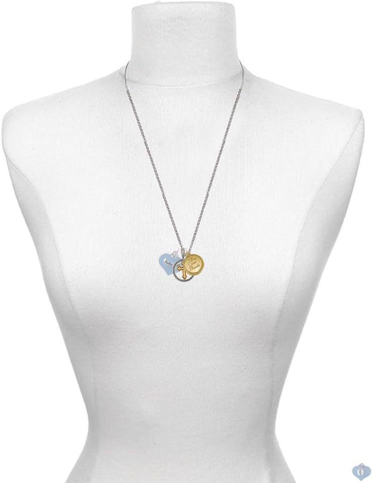 Delight Jewelry Heart with Baby Feet Two-tone Give Thanks to God Cross Pendant Necklace, 23"