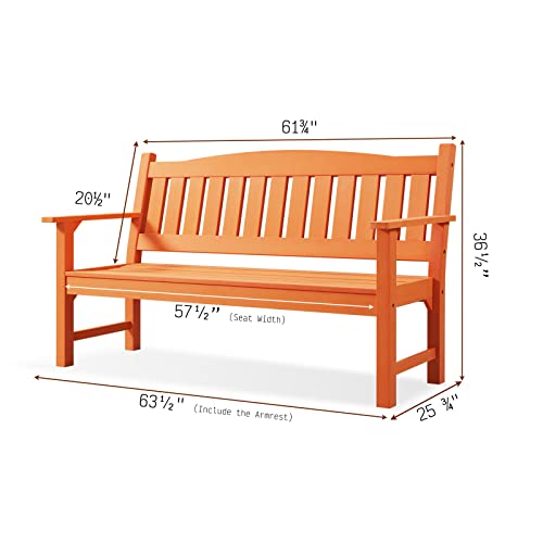 Image of Psilvam 3-Person Poly Lumber Outdoor Bench Weatherproof, 800 Lbs, Orange