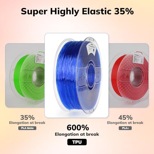 Image of AMOLEN 95A TPU 3D Printer Filament 1.75mm, High Hardness & Resilience TPU Transparent Blue Filament, 1KG Flexible 3D Filament, Dimensional Accuracy + /- 0.02mm, Suitable for Most FDM 3D Printers