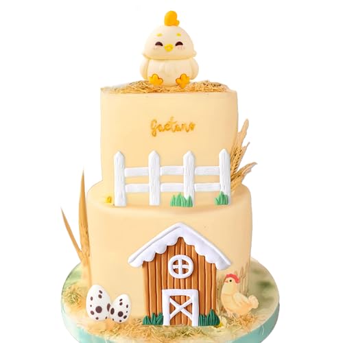 Decoración de pastel de cumpleaños de pollo con bolas, decoración de pastel de pollitos, decoración de pastel de granja de pollos, suministros de fiesta de cumpleaños, púas de pastel para decoración