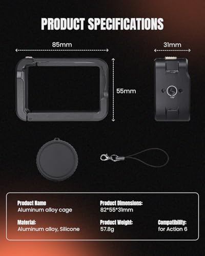 Accessoires DJI Action 6 cage aluminium avec vis un quart et support sabot de flash - 6