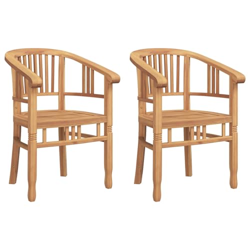 vidaXL Chaise 2 pcs Marron 63 x 58 x 89 cm Bois de Teck Massif, Chaise de Jardin et de terrasse, Fauteuil en Teck Massif au Style Rustique, Meubles...