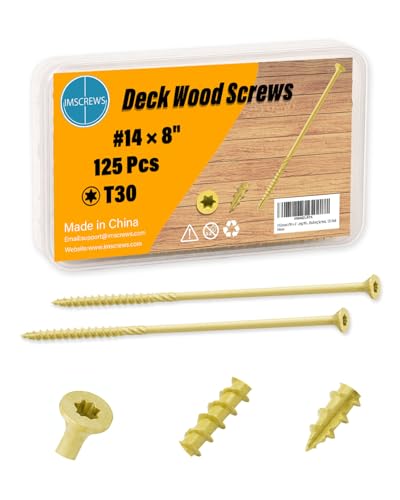 Image of IMSCREWS #14 x 8 Inch Exterior Wood Screws, 1000Hr Salt Spray Rust Resistant Deck Screws, T30 Star Drive, Type 17 Point, Knurled Shank, Heavy Duty Timber Screws, 125 Pack (No Bit)