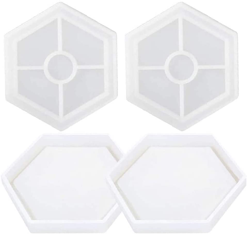 Image of SNOOGG Pack of 2 Silicone Moulds in Hexagon BT Shape for Epoxy Resin Art, DIY, Casting,Making Coaster, Home Decoration, Cup Mat and More ..