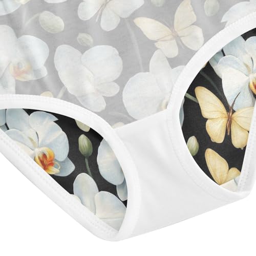 Joisal White Orchids Butterflies Black Panties for Girl Toddler Underwear Floral Cotton Animals Briefs Girls Undies 2t 5