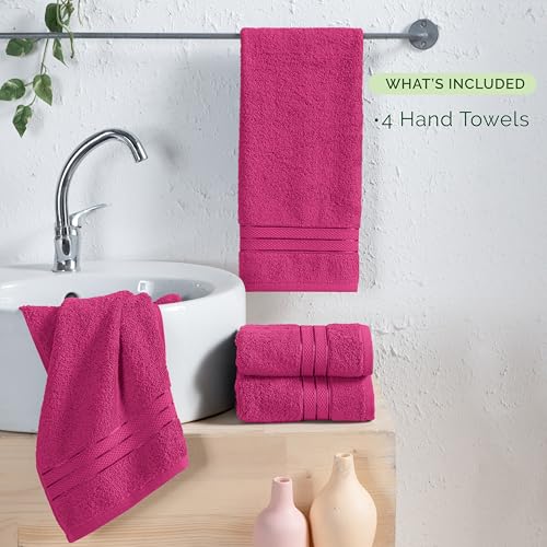 Image of Elegant Comfort Three Line Popcorn Towel Set for Bathroom 16 x 28 inches, Premium Hotel Quality 4-Pack Hand Towels, 100% Turkish Cotton, Soft and Durable, Quick Dry and Highly Absorbent, Hot Pink