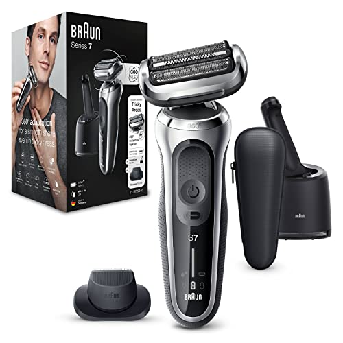 Braun Series 7 Rasoir Électrique Homme À Grille Sans Fil, avec Tondeuse De Précision, Centre SmartCare, Avec Flexibilité à 360, Argent