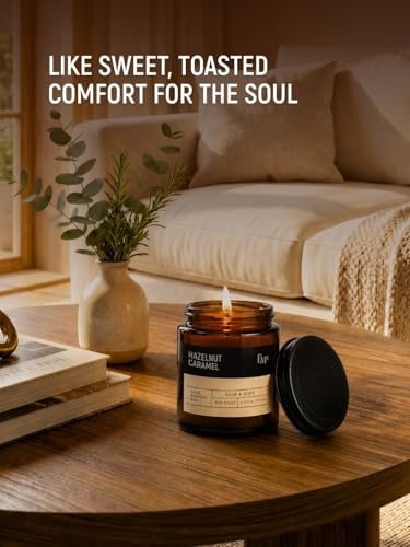 Image of EM5 Hazelnut Caramel Aromatherapy Scented Candle | Hand Crafted Gourmand Candle | 100% Natural Wax & Wick | Upto 40 Hrs Clean Burn | Smokeless & Non-Toxic | 100gm