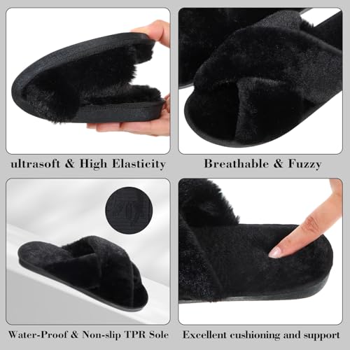 Chuarry 4 Pairs Women's Fuzzy Fluffy Slippers Cross Band Slippers Cozy Bridesmaid Shoes Open Toe Indoor and Outdoor4