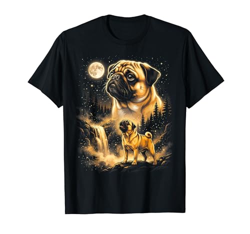 Serene Pug Dog Moonlit Forest �� ���̃A�[�g T�V���c