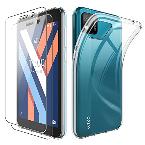 Cover per Wiko Y52, Morbido Trasparente TPU Protettiva Custodia con Due [9H Durezza] Vetro Temperato Pellicola Protettiva per Wiko Y52 5.0''