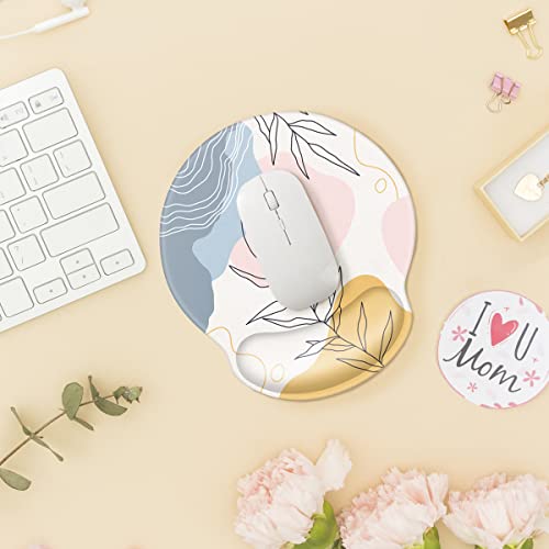 Waveyu Ergonomic Mouse Pad With Wrist Support, Office Mousepad With Wrist Rest, Computer Gaming Mouse Pad For Laptop, Pain Relief Mouse Mat With Non-Slip Rubber Base, 9''X 10'', Abstract Leaves #TOP5