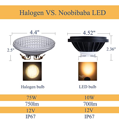 Noobibaba Par36 Led Landscape Bulb, Par36 Halogen Bulb 75W 50W Replacement, G53 Base Cob Light Bulb For Low Voltage 12V Spotlight, Flood Light And Rv Track Light Warm White 2700K 10W 700Lm #TOP1