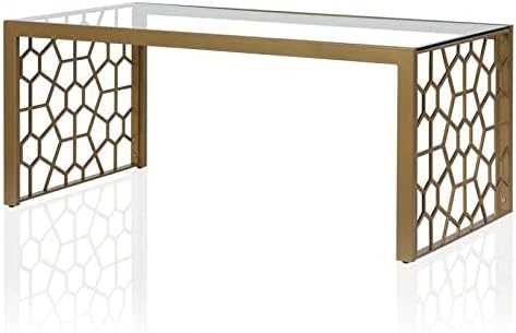 CosmoLiving by Cosmopolitan CosmoLiving Juliette Top, Soft Brass, Tempered Glass Coffee Table, 46.0 in x 24.0 in x 19.0 in