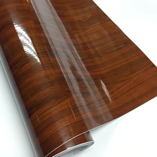 Image of Wood Grain Vinyl Wrap for Car Interior -Self-Adhesive DIY Decal - Bubble-Free & Waterproof Wood Texture Film for Dashboard (Brown-Wood Grain(High Glossy)-40 * 200cm)