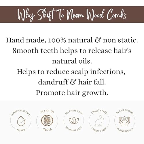 Image of BodyHerbals Dressing Comb, Handle Rake comb, 100% Neem Wood, Hand Made with Design in Gift box (Cream)